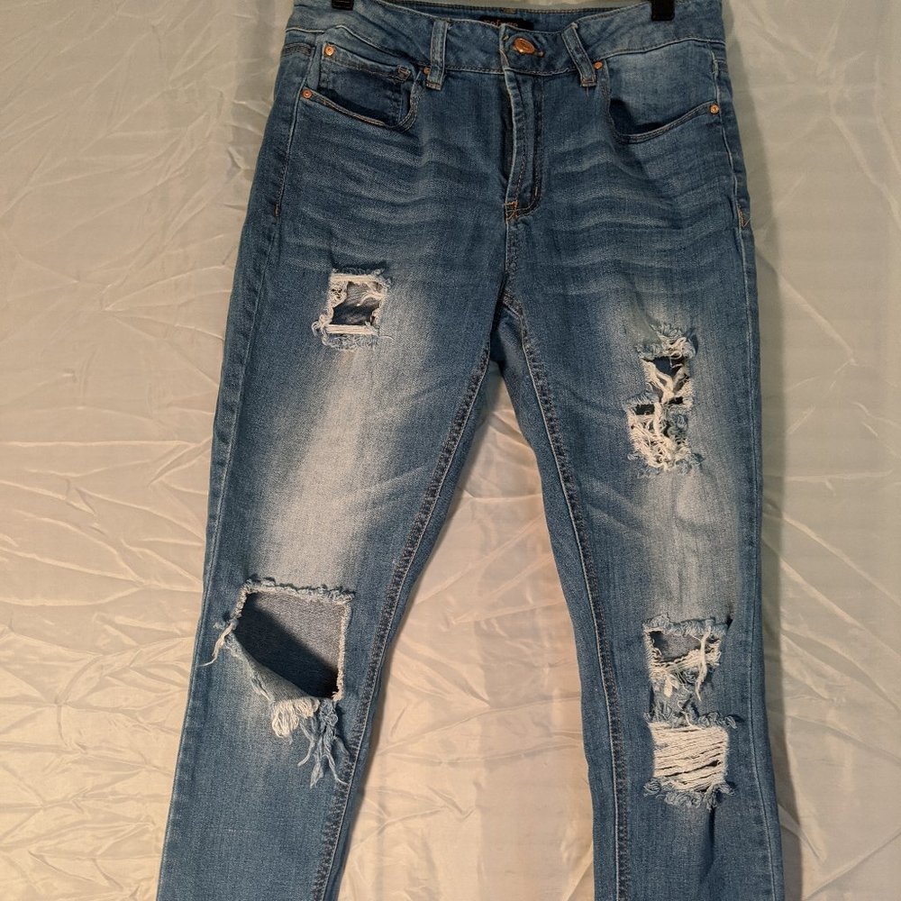 Ripped Ankle Light Denim Jeans